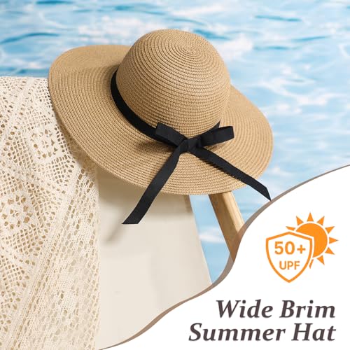 Image of Beach Sun Hats for Women, Straw Hat for Women, Womens Sun Hat UPF 50+ UV Protection, Summer Hats Packable Foldable