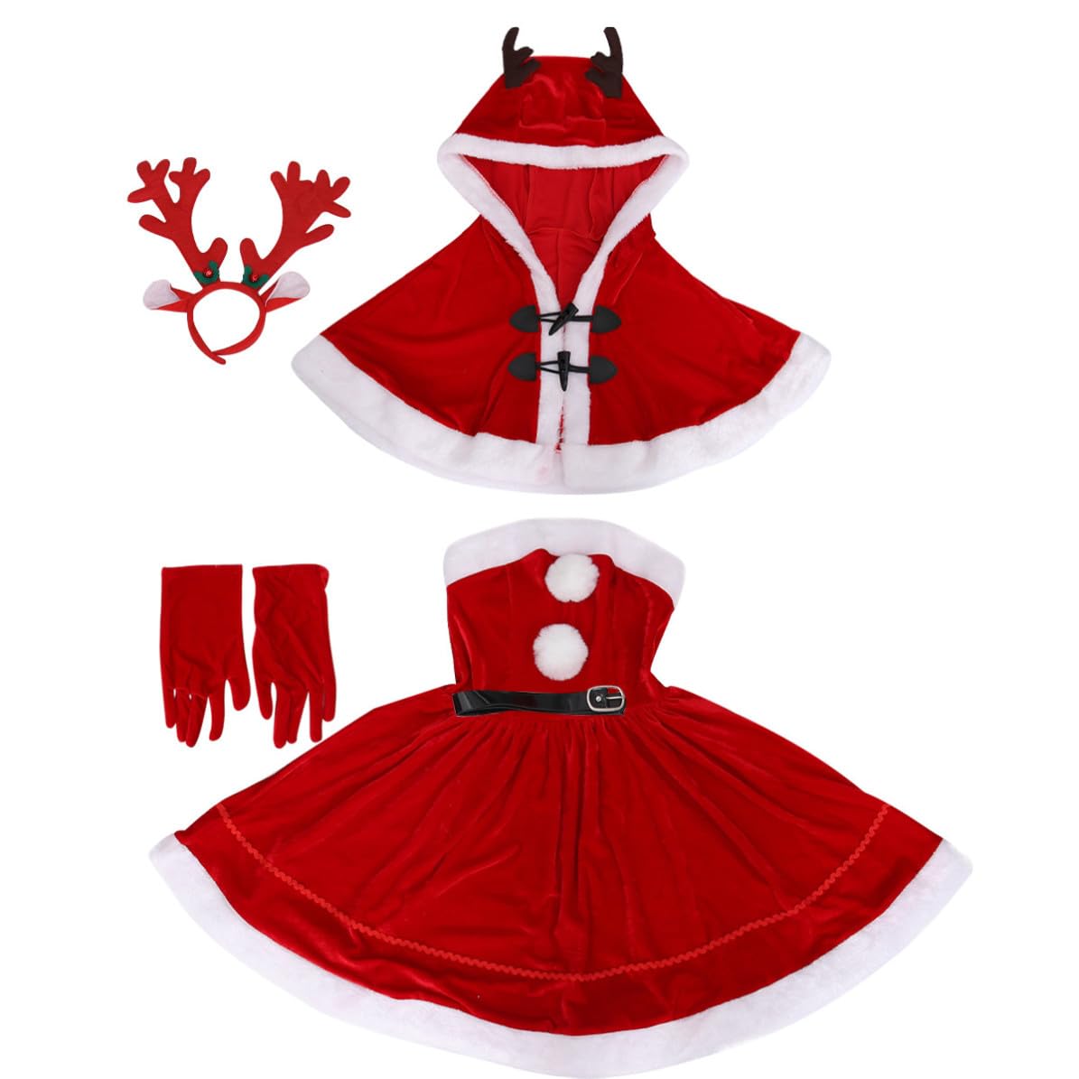 LALAFINA Costume Natalizio Rosso in Poliestere per Bambina, Stile Dolce | Abbigliamento per Natale e Vigilia, Atmosfera Festiva, Adatto a Evento e Cosplay