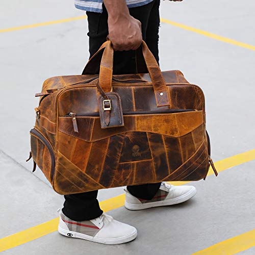 Handmade Leather Duffle Bags for Men - Weekender Bag with 2 Shoe Compartment, Underseat Carry On Travel Luggage By Rustic Town