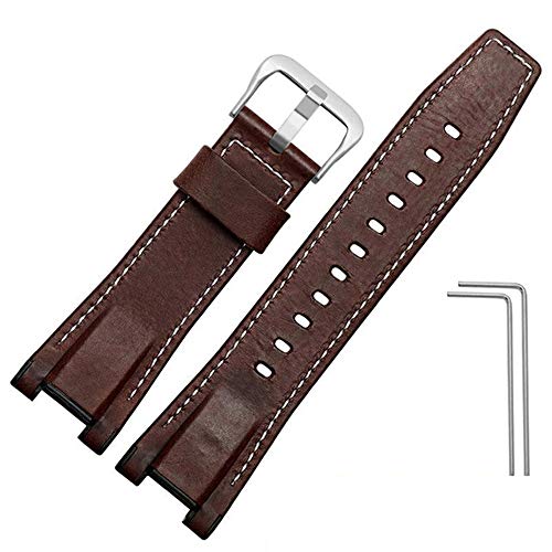 Preisvergleich Produktbild NDYD Qualitäts-weiches bequemes Lederband Herrenarmband, Armbanduhr- Zubehör 26mm Silber Schnalle Leder braun