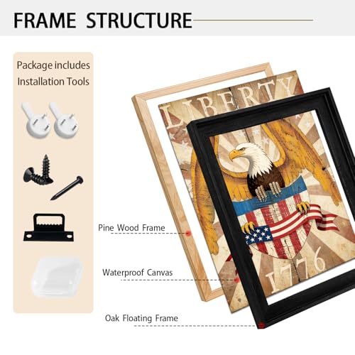 Image of American Flag Framed Canvas Wall Art, 4th of July Red White Blue Canvas Prints, USA Flag with Bald Eagle Patriotic Decorations, Vintage Independence Day Wall Decor for Bedroom Living Room 6x8