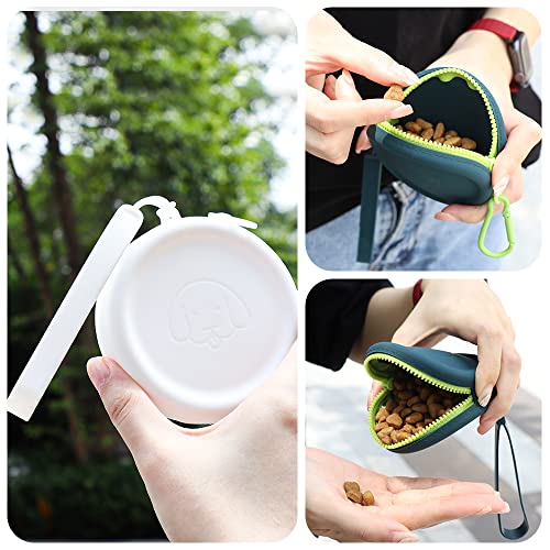 Leckerli-Tasche aus Silikon,2 Stück,Futtertasche für Hundetraining,Hundezubehör,Taschengröße,leicht zu reinigen,geruchlos,Reißverschluss-Design,tragbare Leckerli-Tasche für Hunde(Dunkelgrün-Weiß)