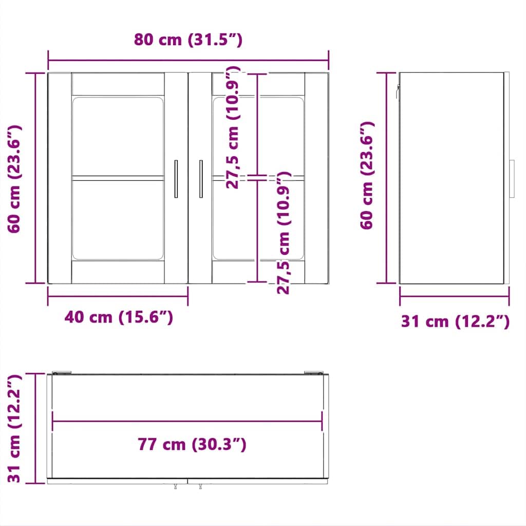 vidaXL Küchen-Hängeschrank mit Glastür Porto Sonoma-Eiche, Wandschrank Küche, Wandschrank, Oberschrank, Küchenschrank, Hängeschrank, Oberschrank Küche