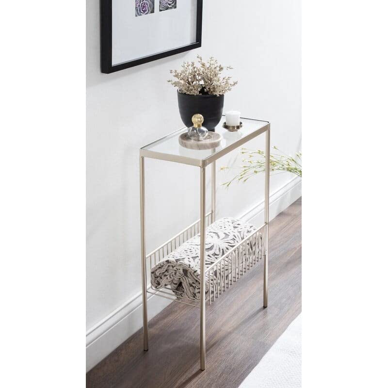 End Table with Clear Glass Space Saving Bed Side Sofa Side 24.5''...