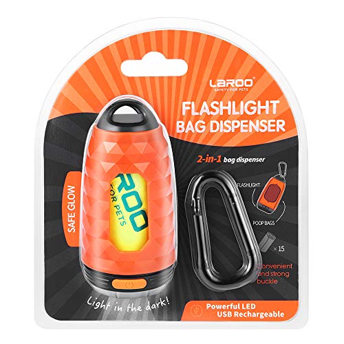 LaRoo Dog Poop Bag Holder - Dog Poop Bag Dispenser Poop Bag Holders for Leashes Dog Poop Bags Refills Dog Leash with Flashlight Dog Walking Flashlight Dog Poop Bag Holder for Leash with Metal Buckle