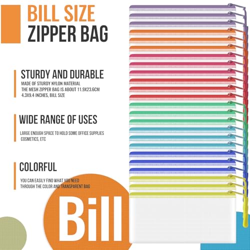 Image of 24pcs Mesh Zipper Pouch Bags 9.3 x 4.7 Inches, 8 Color Small Clear Pouches Bulk, Travel Cosmetics Organization, Classroom and Office Supplies
