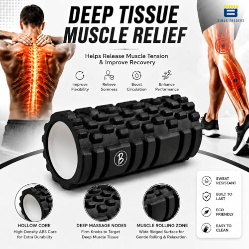 Image of Btag Foam Roller for Gym & Home Workout - Deep Tissue Muscle Massager for Back Pain, Neck & Knee Relief | Yoga, Stretching & Recovery Tool 33 cm (Black)