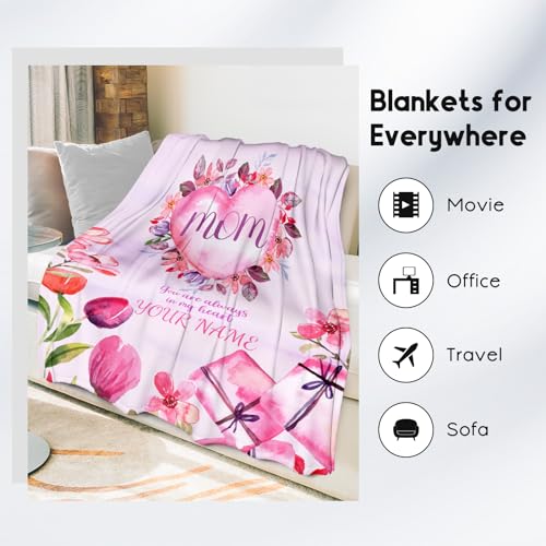 Custom Gifts for Mom Mothers Day - Blanket with Heart and Flowers - 60x80 Inch Cozy Soft Throw Blankets to Mother's Gift