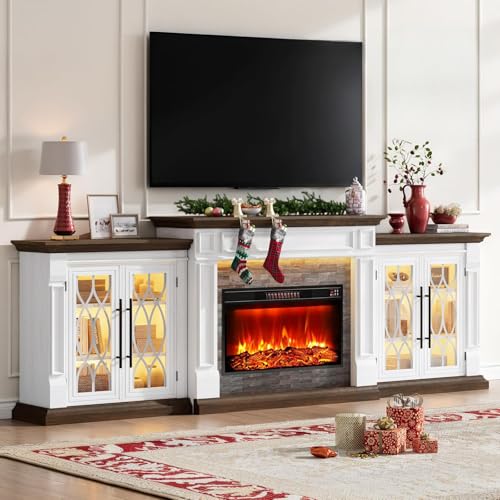 104 Fireplace TV Stand with Electric Fireplace and Storage