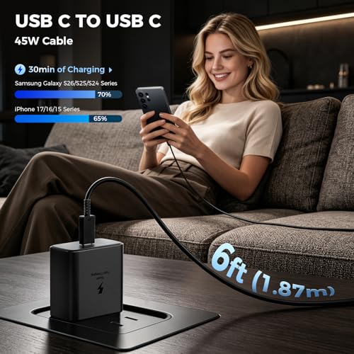 45W USB C Fast Charger 2-Pack,Type C Fast Charging Block with 6Ft Cable - image 6