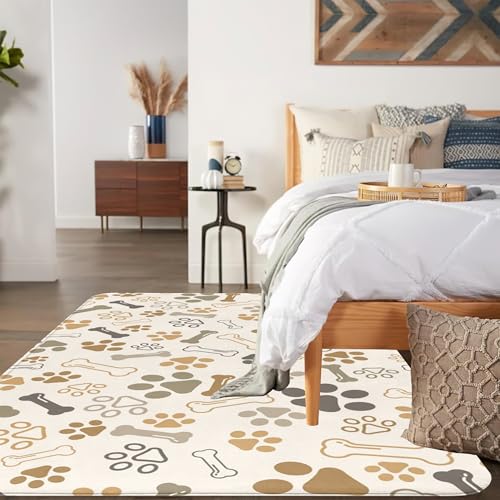 Spunker SPKDT0529-5X7 Washable Area Rug 5X7 Dog Cat Paw Print Bones Washable Large Rugs thumb #5