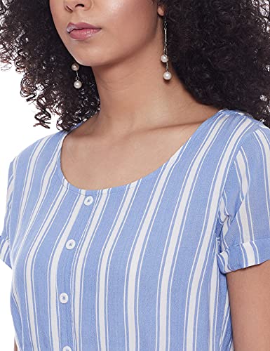 Image of Easybuy Women's Polyester Fit and Flare Below The Knee Dress (WT20FF13LW Blue XL)