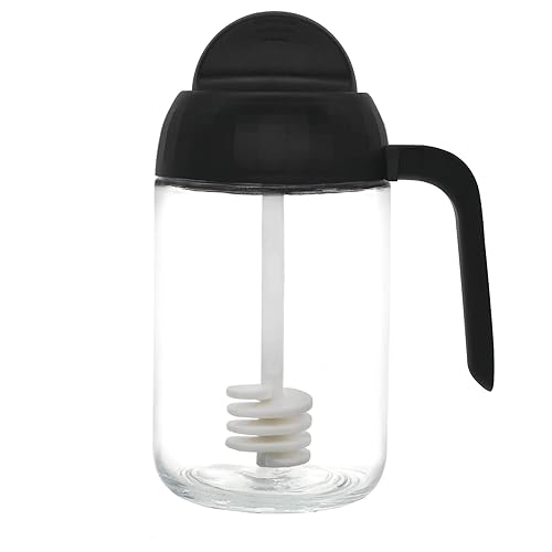 Botella de miel tarro de miel de cristal con tapa de cuchara 85 onzas con asa-negro