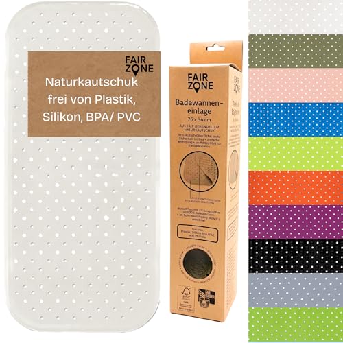 FAIR ZONE Badewannenmatte rutschfest 76x34 cm Antirutschmatte Badewanne Plastikfrei FSC Naturkautschuk 100% BPA+PVC frei Wanneneinlage in Perlweiß Weiß