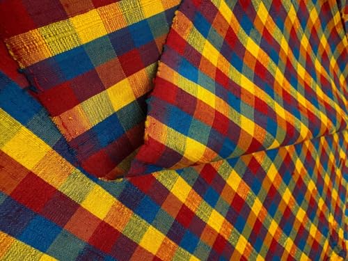 Tissu Dupion carreaux multicolores 111 cm pour décoration salon