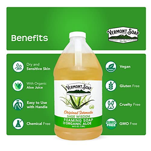 Vermont Soap Organic Sage Lime Wisdom Foaming Hand Soap - Natural Moisturizing Soap For Dry Skin - Fragrance Free Liquid Bathroom Hand Soap Dispenser - Sage Lime Wisdom - 64 Oz #TOP4