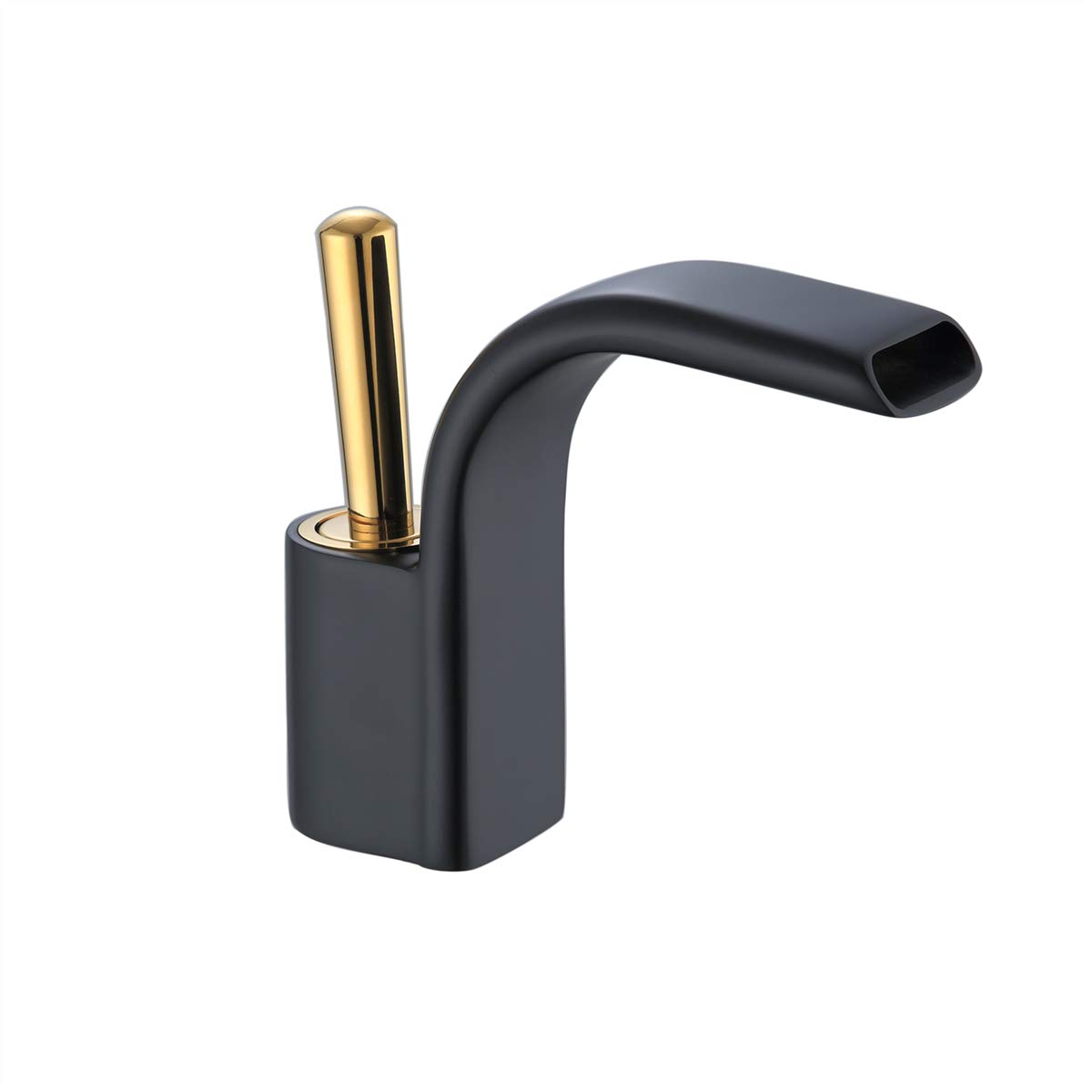 Yuelife Black And Gold Single Handle Waterfall Bathroom Faucet With Lead Free Brass Body And Wide Spout, Commercial Deck Mounted Bathroom Faucets With Supply Hose,