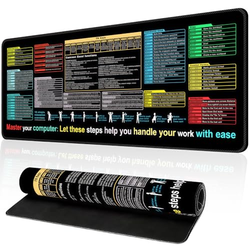Tel Charme * 80x30cm Large Mouse Mat Excel Cheat Sheet Desk Pad Extended Mouse Mat with Non-Slip Base & Stitched Edge for Home Office Computer Keyboard Laptop Black