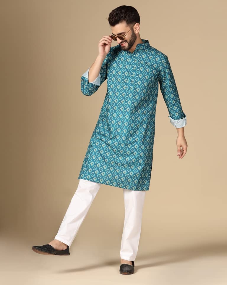 Image of Leriya Fashion Rayon Printed Regular Men's Kurta (LF-M144 Rama1