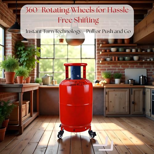 Image of Gas Cylinder Trolley with Lock Wheels - Red | Heavy Duty Steel LPG Cylinder Stand | 360 Smooth Rolling Caster Wheels (2+2 Lock) | Rust Resistant Cylinder Holder for Kitchen & Home