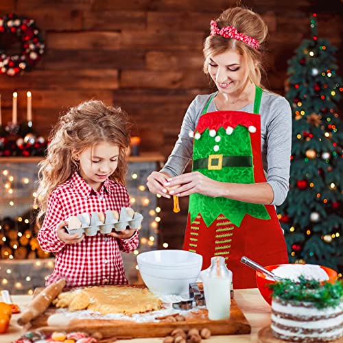 BETESSIN Weihnachtsschürze Rot Weihnachten Elfen Schürze mit Elfenmütze Polyester Kochschürze mit Taschen Wichtel Kostüm Damen und Herren Karneval Fasching Kostümparty usw.