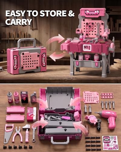 Pink Kids Tool Bench for Girls