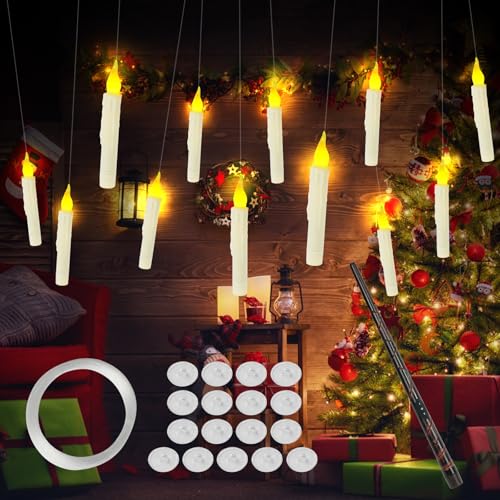 flintronic 12PCS Velas LED Flotantes, LED Velas Sin llama, Velas Mágicas con Varita, Para Decoración de Navidad, Bodas, Halloween, Fiesta de Cumpleaños (Amarillo)