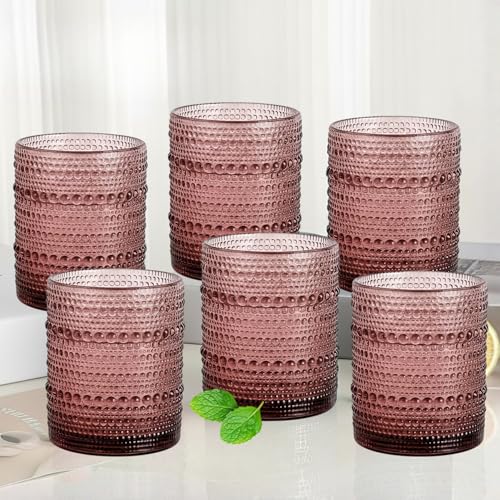 Image of Kookee Jupiter Vintage Hobnail Bubble Glass Whiskey Glasses Set of 6 | Old Fashioned Cocktail Tumblers for Bourbon & Scotch | Textured Barware | 300ml (11759)