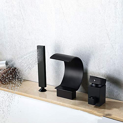 Robinet de baignoire cascade noir mitigeur 3 trous avec douchette - 3