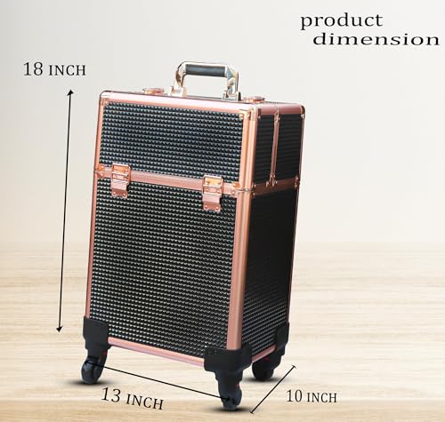 Image of Adson Multifunctional Professional Beauty Makeup Artist Rolling Cosmetic Aluminium Vanity Trolley Beauty Train case Makeup Cosmetic Trolley Hairstylist Travel Organizer (Black & Brown)