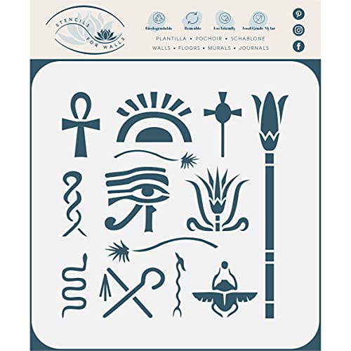 Egyptian Symbols Stencil, 21.5 x 21.5 cm (L) - Classic Egypt Symbol Hyroglyphics Stencils for Painting Template - Image 2