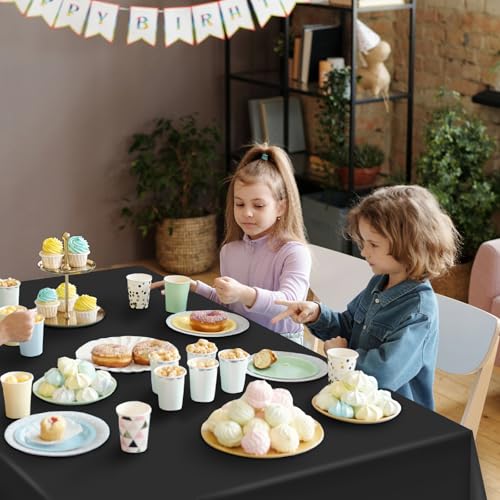 Image of Hxezoc Black Disposable Plastic Tablecloth, 54 x 108 Inches Waterproof Table Cover for Wedding Birthday Party Baby Shower Decorations Outdoor Indoor Party Supplies
