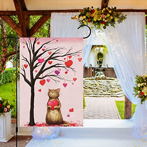 Heyfibro Valentine's Day Cat Garden Flag, Valentines Heart Love Tree Burlap 12 X 18 Inch Double Sided Yard Flag, Spring Seasonal Outdoor Decoration For Valentines Day Gifts(Only Flag) #TOP1