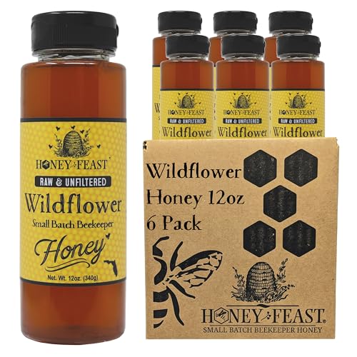 HONEY FEAST Wildflower Honey 12OZ (Pack of 6) - Raw