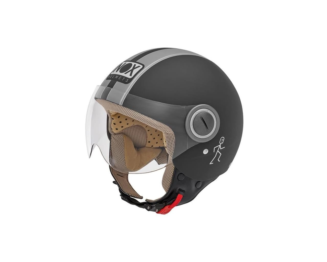NOX casque jet N210 noir mat bande grise