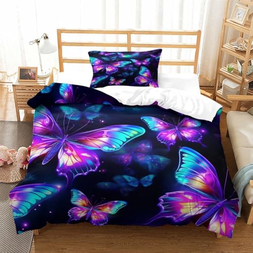 Parure de lit papillons 3D microfibre super douce haute qualité pour lit une place 135x200