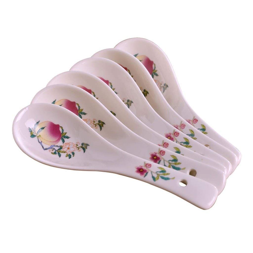 Cucharas/Cucharas de Sopa Juego de 6 cucharas de cerámica, Porcelana Sopa cucharas de Sopa, cucharas de Mesa, Cena de cucharas Modelo de Color Rojo 5.3 Pulgadas de Largo Cucharas Chinas