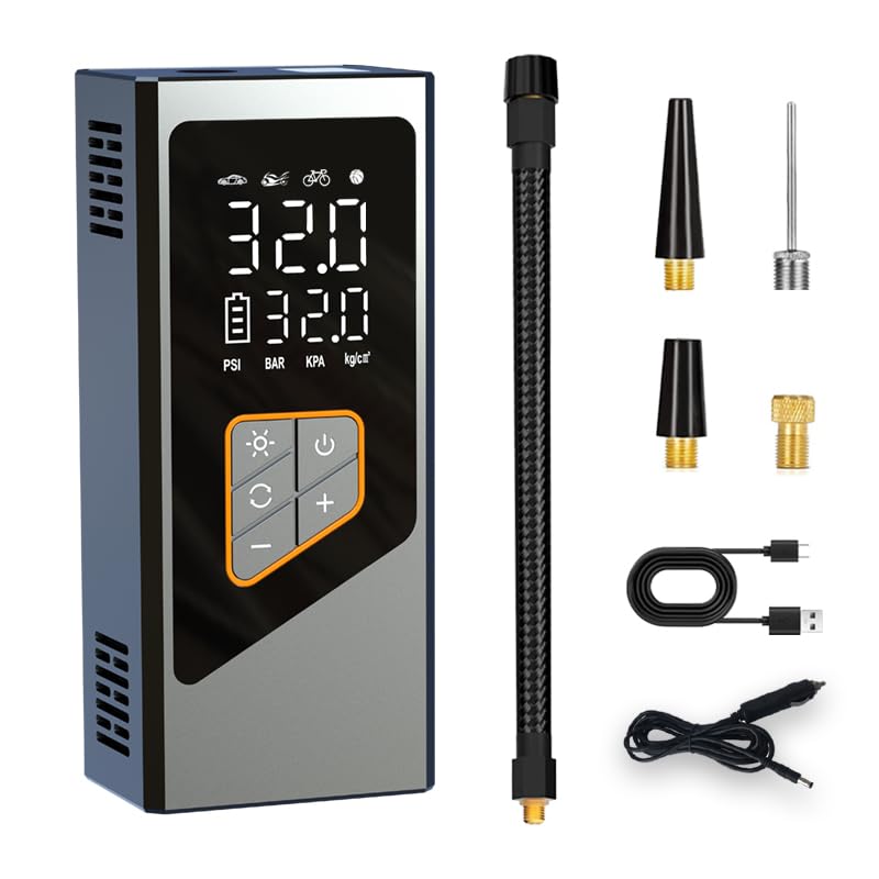 TOMAHAWK® TTI160 Tyre Inflector Dual Mode Battery & 11.1V Car Port, With 40L/Min Airflow & Fast Charging USB Type-C Port | Portable Air Compressor for Cars, Bikes, Motorcycles, Balls, and Inflatables