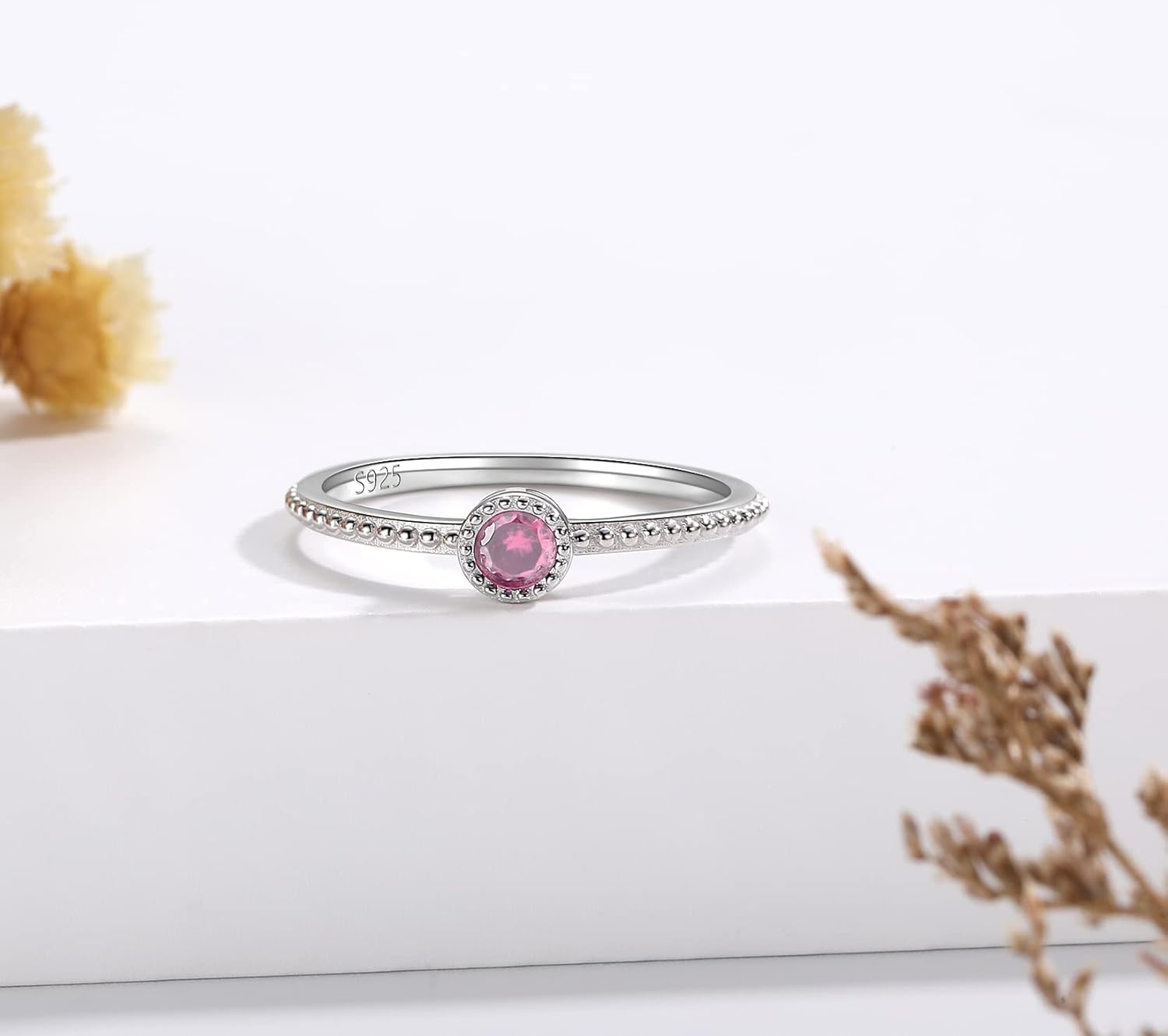 Birthstone Stackable Rings for Women: S925 Sterling Silver Heart Stacking Ring Knuckle Rings Band for Best Friends Christmas Anniversary Birthday Gifts Jewelry - Image 4