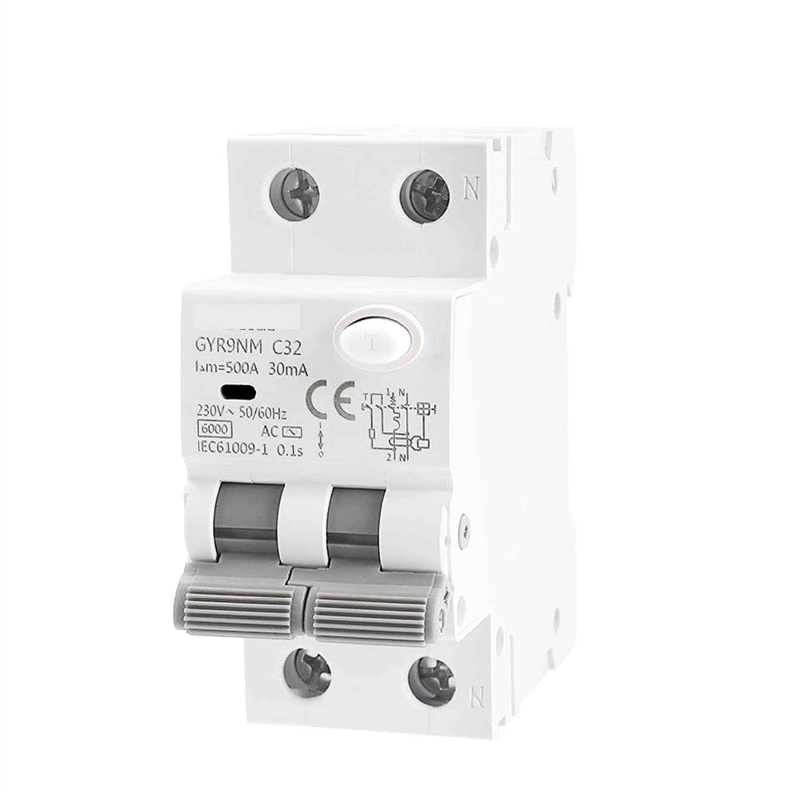 Wyłącznik magnetyczny GYR9NM typ AC RCBO z zabezpieczeniem nadprądowym i wyciekiem, szyna DIN 10 A, 16 A, 25 A, 32 A, 40 A, 1 szt. (100 mAh, 2P 32A)
