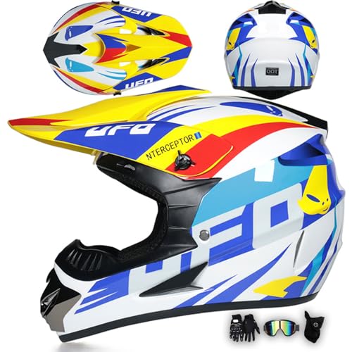 Casco Motocross Matt (52 ~ 59 Cm) Casco Integral ATV con Gafas Guantes Máscara Adulto Niños Casco De Moto para MX Enduro Quad Off Road Descenso Dirt Bike MTB BMX,Yellow-XXL