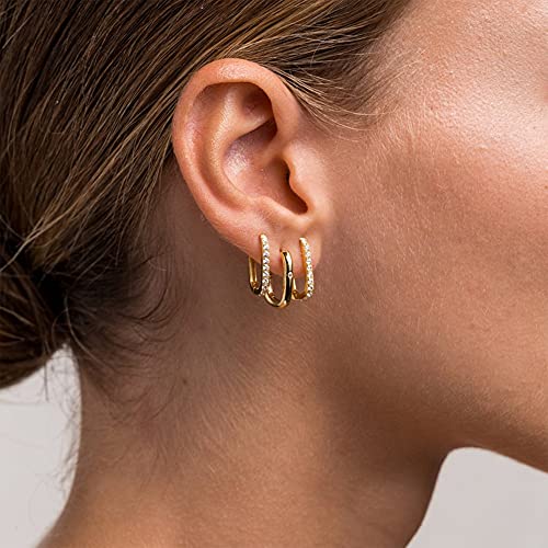 14K Gold Plated Small Rectangle Hoop Earrings Hypoallergenic Oval Hoops Earring Cubic Zirconia U-Shaped Huggie Earing for Women Grils4
