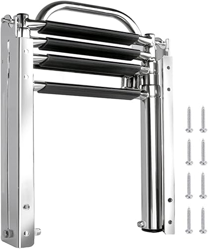 Miniatura 2 de Marinebaby Escalera de 3 a 4 escalones debajo de la plataforma, escalera telescópica con un mango de transporte y tornillos de montaje, pestillo de