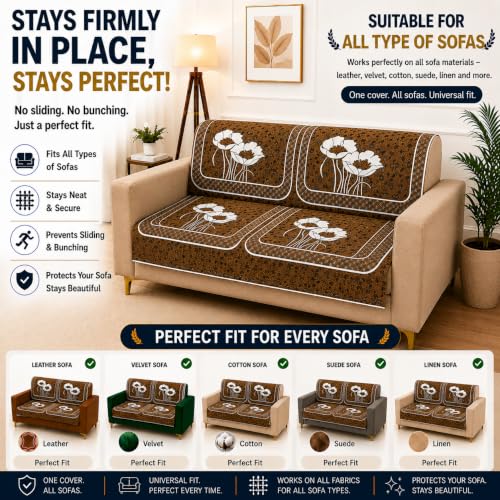 Image of Homerz Premium Chenille Fabric Sofa Cover | Soft, Durable & Dustproof | Decorative Couch Cover (Florida Chocolate, 2 Seater, Seat Cover with Backrest)