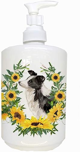 Miniatura 1 de Caroline's Treasures CK2949SOAP Border Collie en girasoles Dispensador de jabón de cerámica Dispensador de jabón de manos Botellas de bomba para