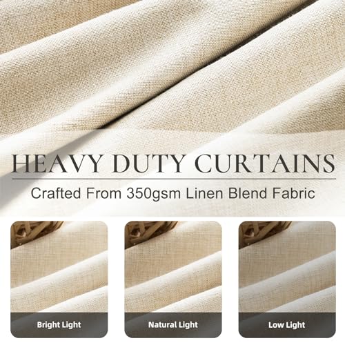 Image of Light Beige 100% Blackout Curtains for Office at Home /Playroom /Classroom, Noise Cancelling Thermal Curtains 90 Inch Length 2 Panels Set Neutral Modern Window Faux Linen Pinch Pleated Drapes(40x90)