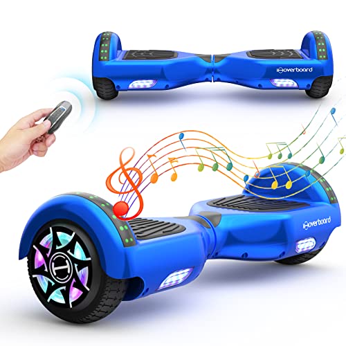 Hoverboards, 6,5 Zoll Vollgummireifen mit coolen LED, Hoverboard für Kinder mit Bluetooth Lautsprecher, 350W Dual-Motor, Anti-Rutsch-Pedal, bunt blau, Geschenkauswahl für Kinder Cover