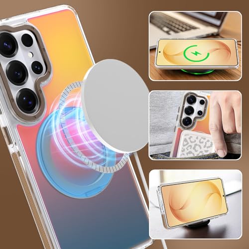 Image of Magnetic for Samsung Galaxy S26 Ultra Case with 360 Stand [Compatible with Magsafe] [Fluorescent Design] [1 Screen Protector] Slim Translucent Matte Case for Galaxy S26 Ultra 6.9 inch, Desert