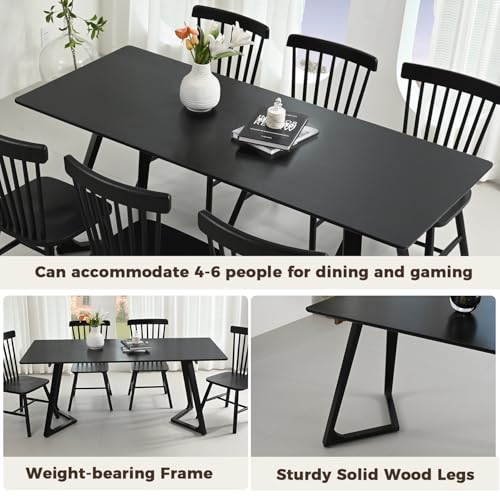 Image of DELAVIN 70.8 Inch Large Solid Wood Dinner Table for 6-8 People, Modern Oak Kitchen Table with Natural Wood Grain, Luxury Rectangular Dining Table for Family, Office, Party, Easy Assembly, Black