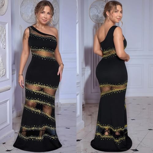 Image of PORRCEY Women's Sexy Rhinestone Mesh See Through Party Night Prom Dress